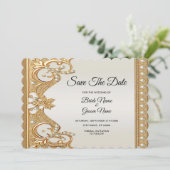 金ゴールド華美ホワイトパール日付カードを保存 セーブザデート (スタンド正面)