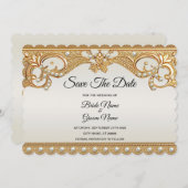 金ゴールド華美ホワイトパール日付カードを保存 セーブザデート (正面/裏面)