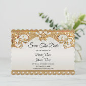 金ゴールド華美ホワイトパール日付カードを保存 セーブザデート (スタンド正面)