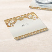 金ゴールド華美ホワイトパール紙コースター スクエアペーパーコースター (アングル)