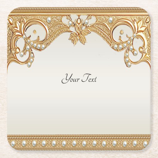 金ゴールド華美ホワイトパール紙コースター スクエアペーパーコースター (正面)