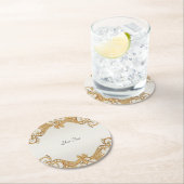 金ゴールド華美ホワイトパール紙コースター ラウンドペーパーコースター (インサイチュ)