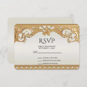 金ゴールド華美ホワイトパールRSVPカード 出欠カード (正面/裏面)