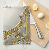 金ゴールド華美ホワイトフローラキッチンタオル キッチンタオル (四つ折り)