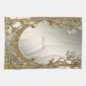 金ゴールド華美ホワイトフローラキッチンタオル キッチンタオル (横)