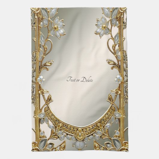 金ゴールド華美ホワイトフローラキッチンタオル キッチンタオル (縦)