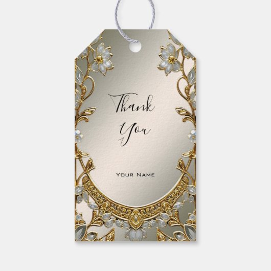金ゴールド華美ホワイトフローラギフトラベル ギフトタグ (裏面)
