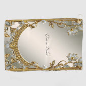 金ゴールド華美ホワイトフローラゴルフタオル ゴルフタオル (横)