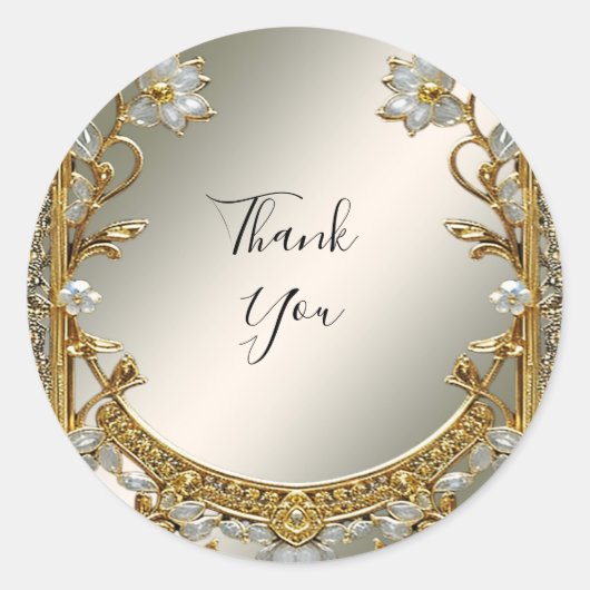 金ゴールド華美ホワイトフローラシール結婚シール ラウンドシール (正面)