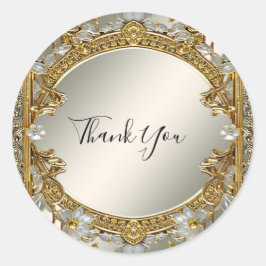 金ゴールド華美ホワイトフローラシール結婚シール ラウンドシール