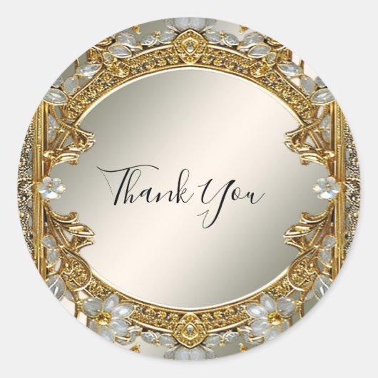 金ゴールド華美ホワイトフローラシール結婚シール ラウンドシール (正面)