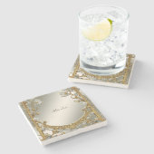 金ゴールド華美ホワイトフローラストーンコースター ストーンコースター (横)