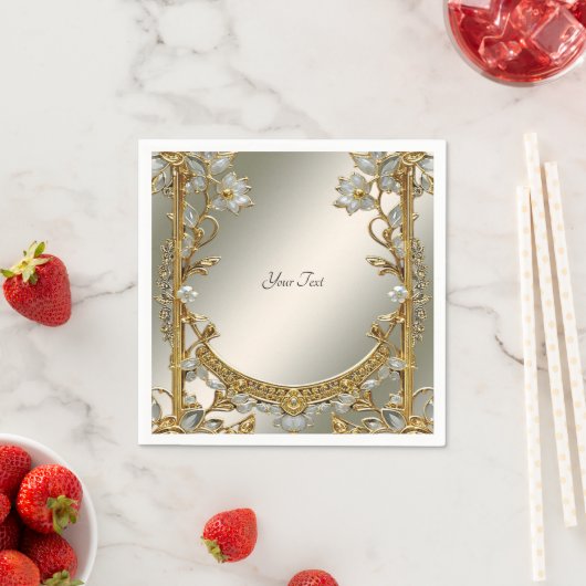 金ゴールド華美ホワイトフローラナプキン スタンダードカクテルナプキン (インサイチュ)