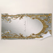 金ゴールド華美ホワイトフローラビーチタオル ビーチタオル (正面)