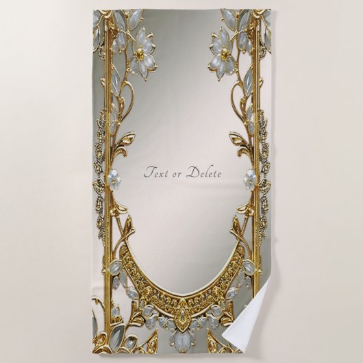 金ゴールド華美ホワイトフローラビーチタオル ビーチタオル (正面)