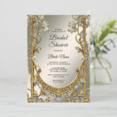金ゴールド華美ホワイトフローラブライダルシャワー 招待状 (スタンド正面)