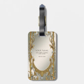 金ゴールド華美ホワイトフローララゲージタグ ラゲッジタグ (裏面縦)