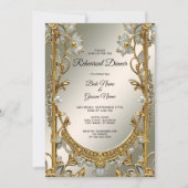 金ゴールド華美ホワイトフローラリハーサルディナー 招待状 (正面)