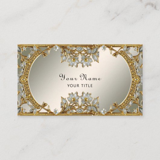金ゴールド華美ホワイトフローラ名刺 名刺 (正面)