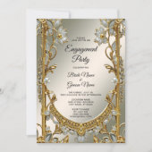 金ゴールド華美ホワイトフローラ婚約 招待状 (正面)