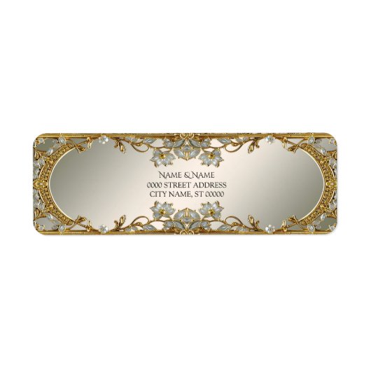 金ゴールド華美ホワイトフローラ差出人住所ラベル ラベル (正面)