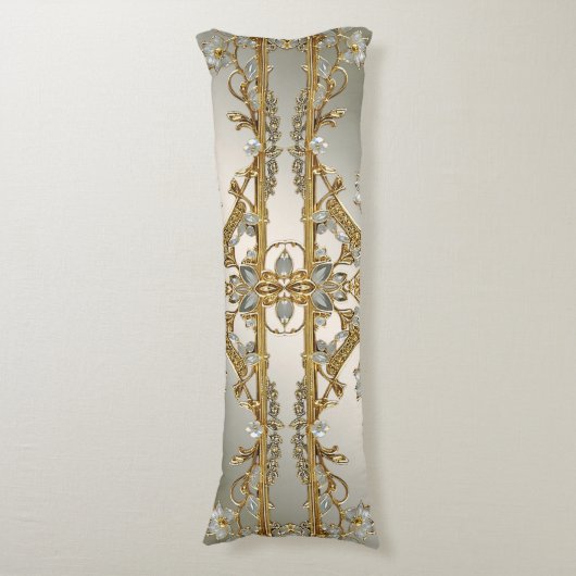 金ゴールド華美ホワイトフローラ抱き枕 ボディピロー (正面縦)