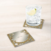 金ゴールド華美ホワイトフローラ紙コースター スクエアペーパーコースター (インサイチュ)