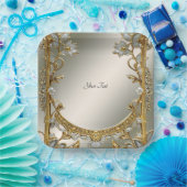 金ゴールド華美ホワイトフローラ紙プレート ペーパープレート (パーティー)