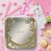 金ゴールド華美ホワイトフローラ紙プレート ペーパープレート (パーティー)