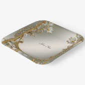 金ゴールド華美ホワイトフローラ紙プレート ペーパープレート (傾斜あり)