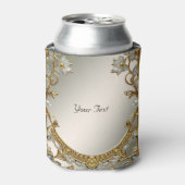 金ゴールド華美ホワイトフローラ結婚式の引き出物クーラーボックス 缶クーラー (缶正面)
