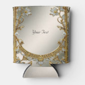 金ゴールド華美ホワイトフローラ結婚式の引き出物クーラーボックス 缶クーラー (正面)