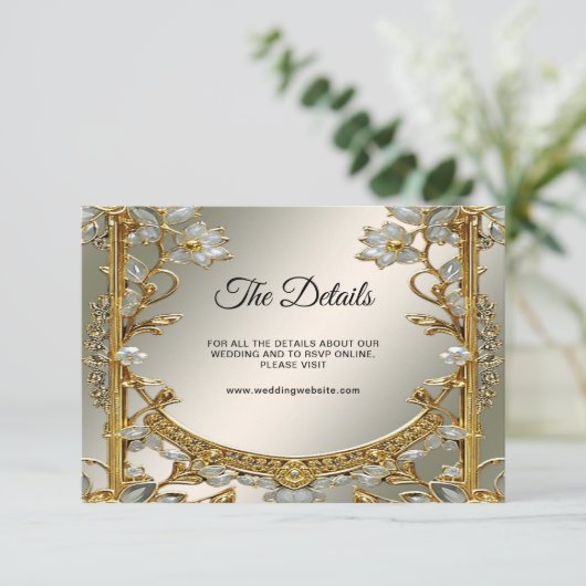 金ゴールド華美ホワイトフローラ詳細エンクロージャカード エンクロージャーカード (スタンド正面)