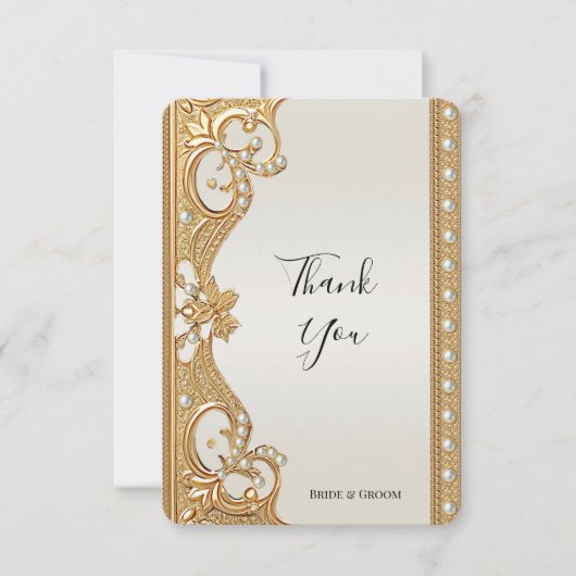 金ゴールド華美ホワイト真珠サンキューカード サンキューカード (正面)
