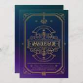 金ゴールド華美マスカレードプロム招待状 招待状 (正面/裏面)