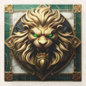 金ゴールド華美ライオンのディテール ガラスコースター (正面)