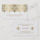 金ゴールド華美レースオンプラッシュホワイト 名刺 (正面/裏面)
