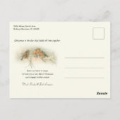 金ゴールド華美ヴィンテージのクリスマス・バース、ロビン&ホリー ポストカード (裏面)