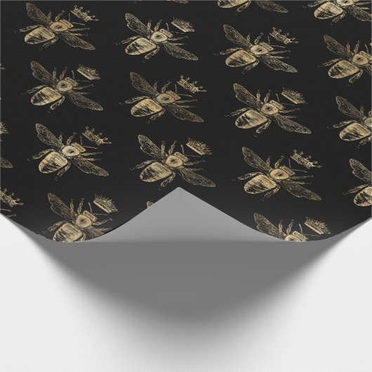 金ゴールド華美ヴィンテージビー模様オーバーレイ ラッピングペーパー (角)
