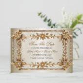 金ゴールド華美四角形Dimondの花(光沢) セーブザデート (スタンド正面)