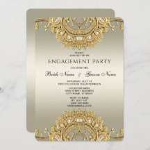金ゴールド華美婚約招待状