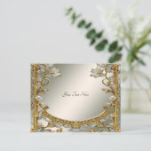 金ゴールド華美白フローラはがき ポストカード (スタンド正面)