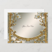 金ゴールド華美白フローラはがき ポストカード (正面/裏面)