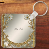 金ゴールド華美白フローラキーチェーン キーホルダー (裏面)