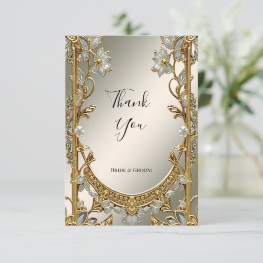金ゴールド華美白フローラサンキューカード サンキューカード (スタンド正面)