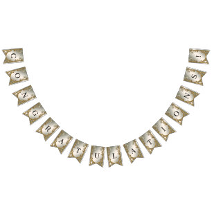 金ゴールド華美白フローラバンティング国旗 バンティングフラッグ