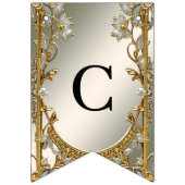 金ゴールド華美白フローラバンティング国旗 バンティングフラッグ (第1の旗)