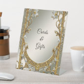 金ゴールド華美白フローラ表シンボルや象徴 台座サイン (インサイチュ)