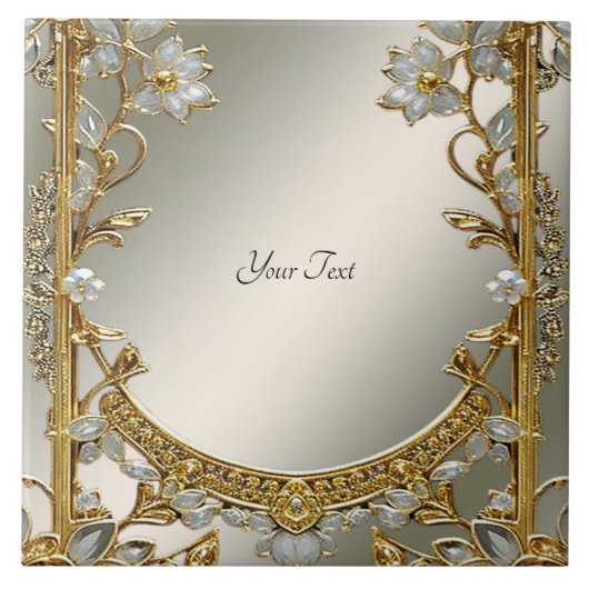 金ゴールド華美白色フローラセラミックタイル タイル (正面)