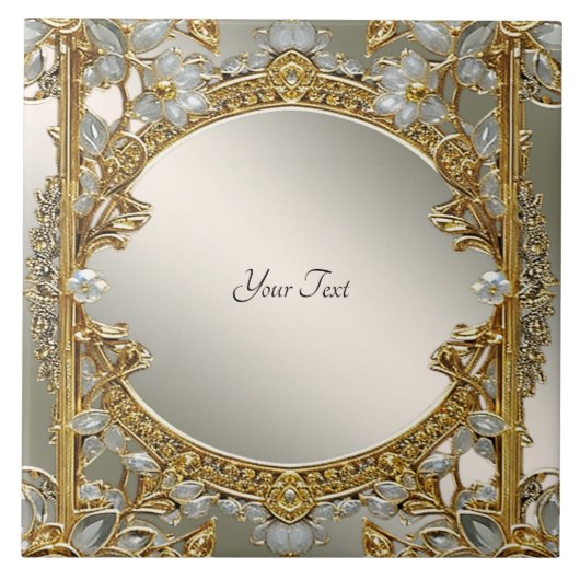 金ゴールド華美白色フローラセラミックタイル タイル (正面)